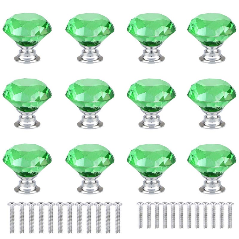 ANJUU 12 Pcs 30mm Diamond Shape Crystal Glass Cabinet Knobs with Screws Drawer Knob Pull Handle Used for Kitchen, Dresser, Door, Cupboard ï¼ˆGreenï¼‰ - Image 1
